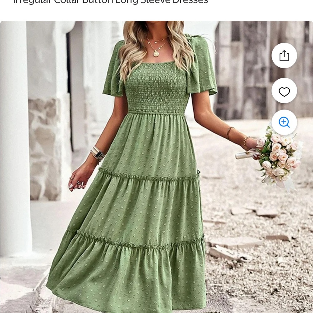 Leasty Smocked Bodice Tiered Maxi Dress in olive Green